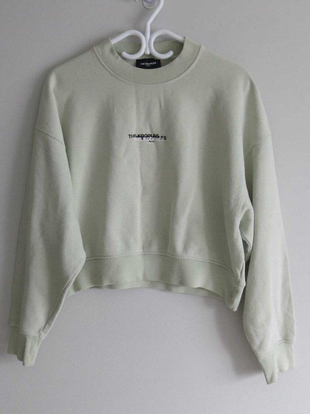 The Kooples Paris Green Logo Crewneck Cropped Pullover Sweatshirt - Size 1